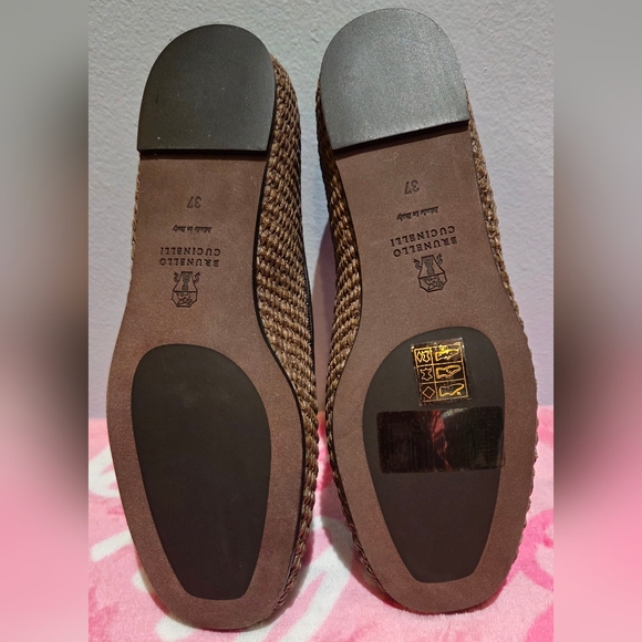 Women's Brunello Cucinelli Brown Leather Trimmed Raffia Slippers, Size 37 - Picture 9 of 10